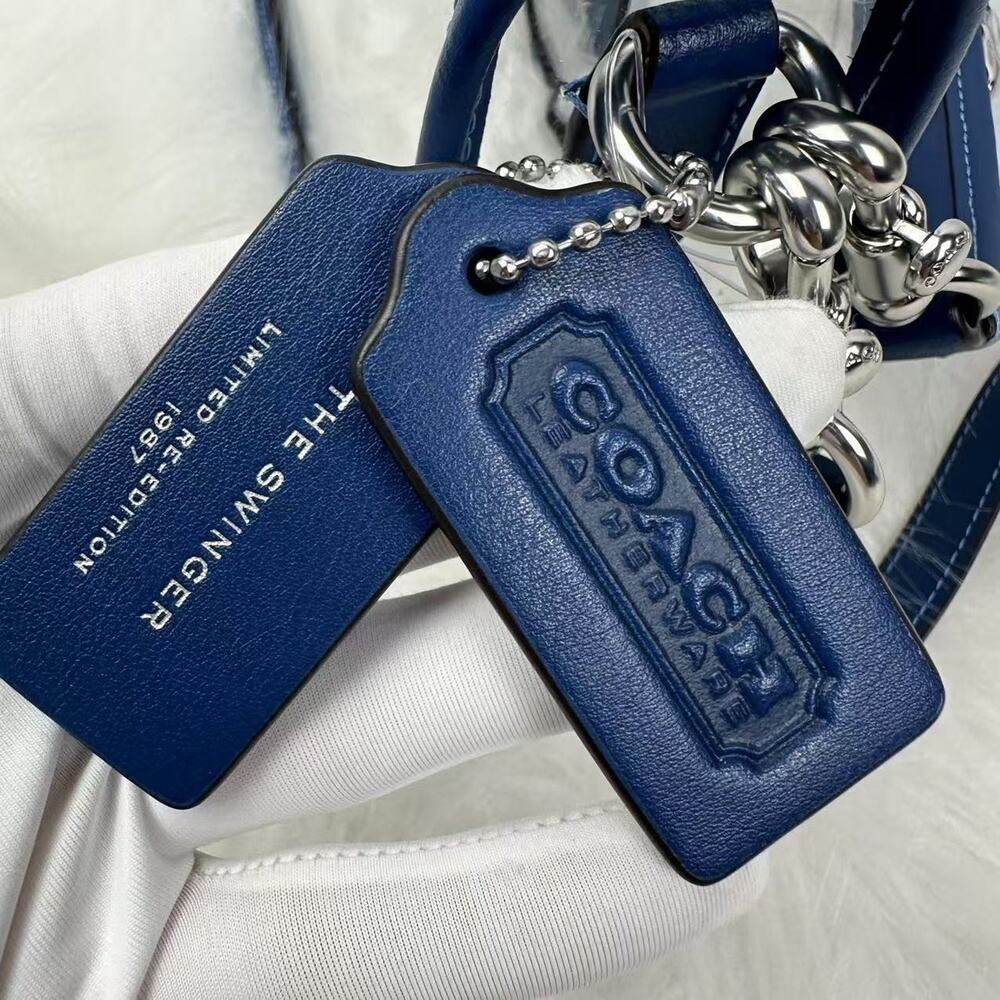 Coach Stadium Swinger Bag In Clear PVC with Dust Bag CBH13 Silver/True Blue NWT - Picture 10 of 11